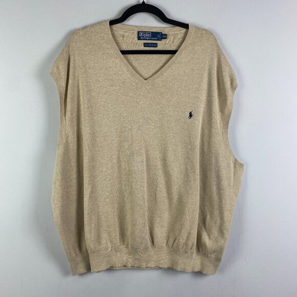 Polo Ralph Lauren 5XB Sweater Vest Tan V Neck Pima Cotton Logo Embroidered - Picture 1 of 9